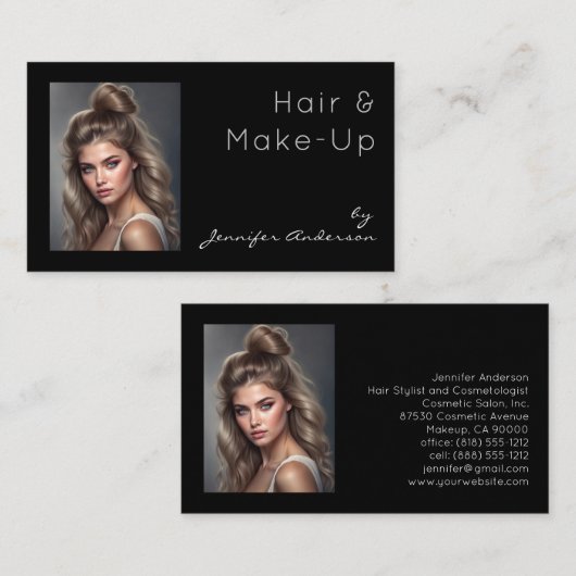 Haar Stylist Cosmetoloog Make-up Vrouw Foto Visitekaartje (Voorkant / Achterkant)