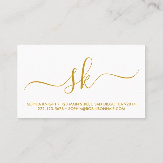 Haar Stylist Custom Goud Script Schaar Monogram Visitekaartje (Achterkant)