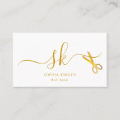 Haar Stylist Custom Goud Script Schaar Monogram Visitekaartje (Voorkant)