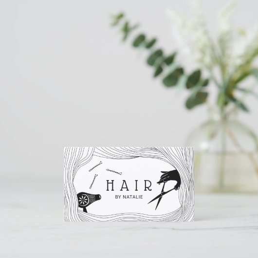 Haar Stylist Cute Hand Drawn Hair Lijst Salon Visitekaartje (Staand voorkant)