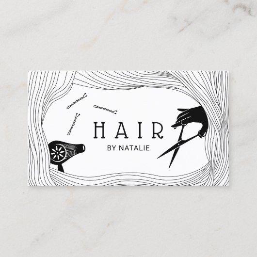 Haar Stylist Cute Hand Drawn Hair Lijst Salon Visitekaartje (Voorkant)