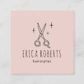 Haar Stylist Cute Scissor Minimalist Blush Pink Vierkante Visitekaartje (Voorkant)