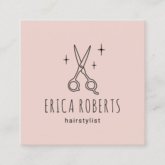 Haar Stylist Cute Scissor Minimalist Blush Pink Vierkante Visitekaartje (Voorkant)