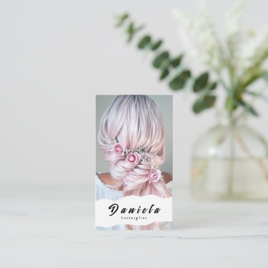 Haar Stylist Cute Scissor Minimalist Blush Pink Visitekaartje (Staand voorkant)