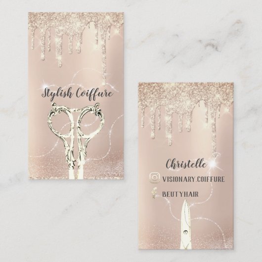 Haar Stylist Drip Glitter Coiffure Gold Scissers Visitekaartje (Voorkant / Achterkant)