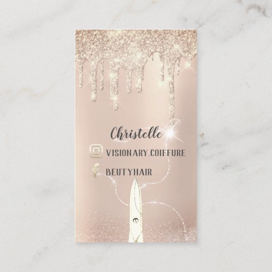 Haar Stylist Drip Glitter Coiffure Gold Scissers Visitekaartje (Achterkant)