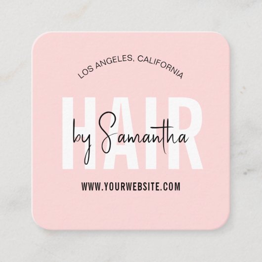 Haar Stylist Elegant Chique Vrouwelijke Blush Roze Vierkante Visitekaartje (Voorkant)
