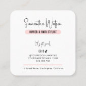 Haar Stylist Elegant Chique Vrouwelijke Blush Roze Vierkante Visitekaartje (Achterkant)