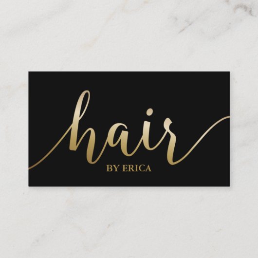 Haar Stylist Elegant Goud Script Typografie Salon Visitekaartje (Voorkant)
