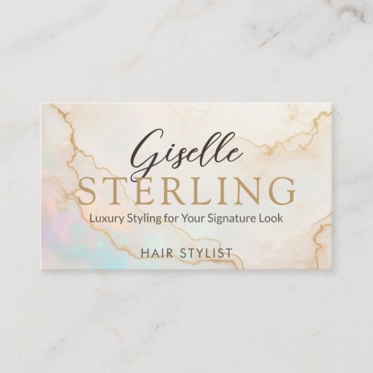 Haar Stylist Elegant Pearl Opal Gold Script Modern Visitekaartje (Voorkant)