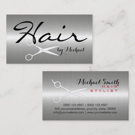 Haar Stylist Elegant Roestvrij staal Visitekaartje (Voorkant / Achterkant)