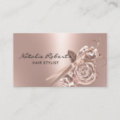Haar Stylist Elegant Roos Gouden Schaar & Bloemen Visitekaartje (Voorkant)