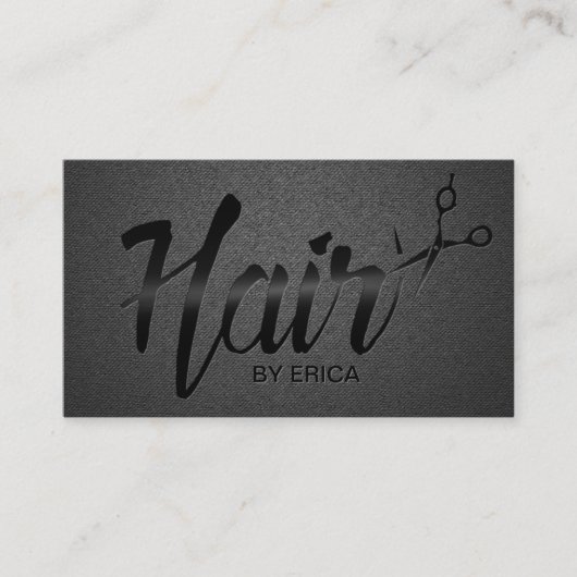 Haar Stylist Elegant Script Unique Carbon Black Visitekaartje (Voorkant)