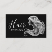 Haar Stylist Elegant Zwart & Wit Schoonheidssalon Visitekaartje (Voorkant)