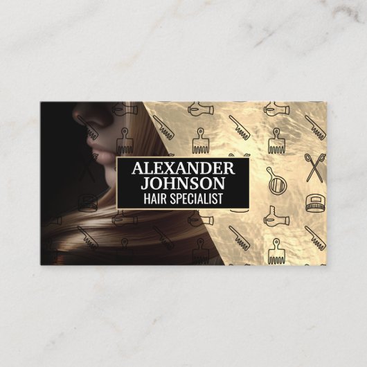 Haar Stylist Gereedschap Patroon | Vrouw stromend  Visitekaartje (Voorkant)