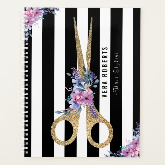 Haar Stylist Glitter Schaar Beauty Salon bloemenwi Planner (Voorkant)