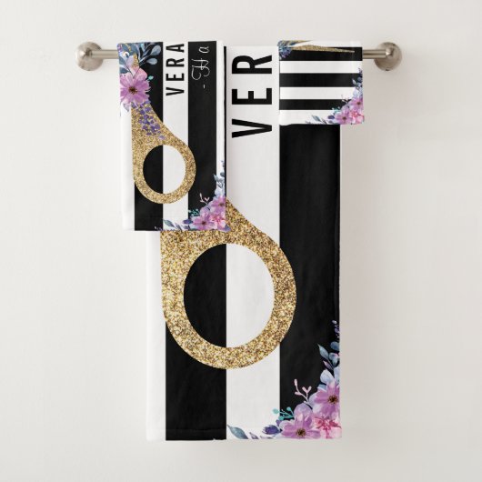 Haar Stylist Glitter Schaar Beauty strepen bloemen Bad Handdoek (Insitu)
