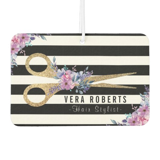 Haar Stylist Glitter Schaar Beauty strepen bloemen Luchtverfrisser (Voorkant)