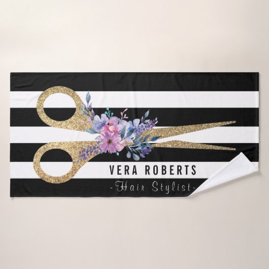 Haar Stylist Glitter Schaar Floral Schoonheidssalo Badhanddoek (Badhanddoek)