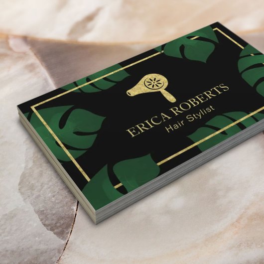 Haar Stylist Gold Dryer Logo Tropische Salon Spa Visitekaartje