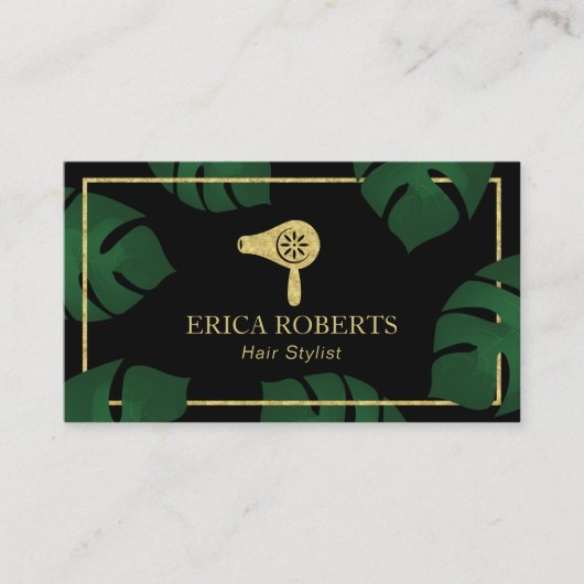 Haar Stylist Gold Dryer Logo Tropische Salon Spa Visitekaartje (Voorkant)