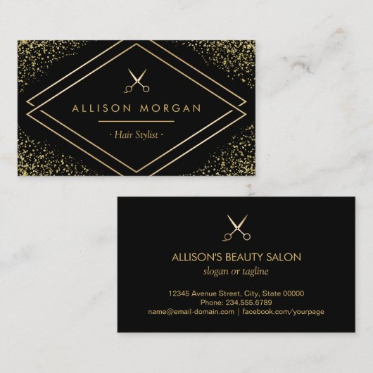 Haar Stylist Gold Glitter Confetti Scissors Logo Visitekaartje (Voorkant / Achterkant)