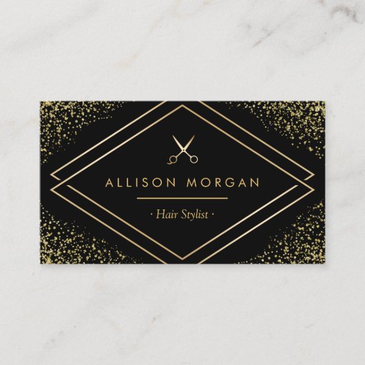 Haar Stylist Gold Glitter Confetti Scissors Logo Visitekaartje (Voorkant)