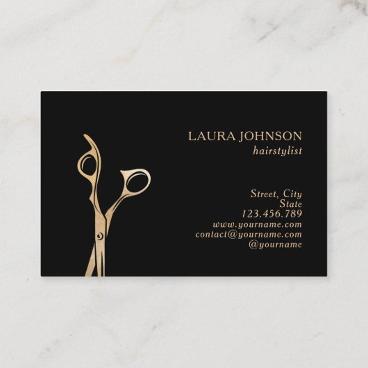 Haar Stylist Gold Glitter Drift Scissors Visitekaartje (Achterkant)