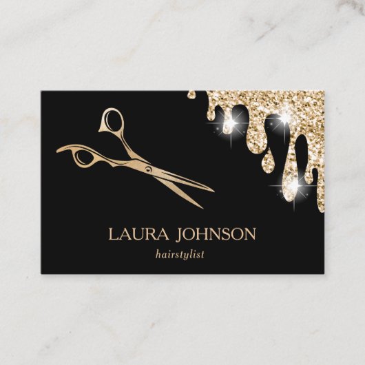 Haar Stylist Gold Glitter Drift Scissors Visitekaartje (Voorkant)