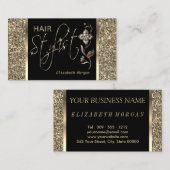 Haar Stylist - Gold Glitter en Floral Visitekaartje (Voorkant / Achterkant)