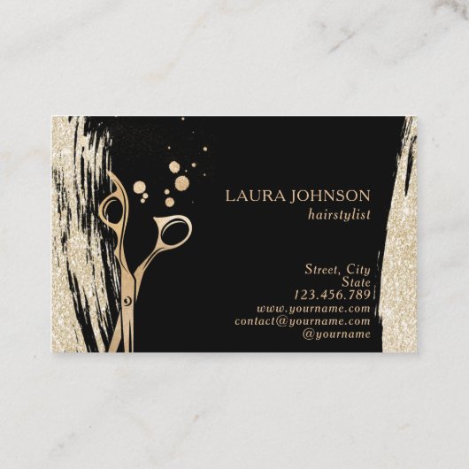 Haar Stylist Gold Glitter Splatter Scissors Visitekaartje (Achterkant)