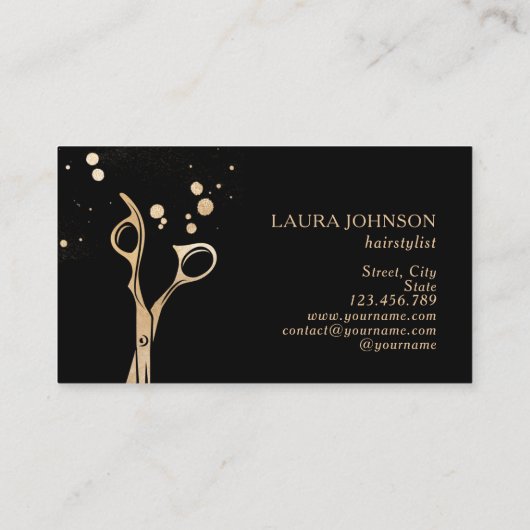 Haar Stylist Gold Glitter Splatter Scissors Visitekaartje (Achterkant)