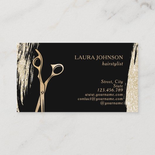 Haar Stylist Gold Glitter Splatter Scissors Visitekaartje (Achterkant)