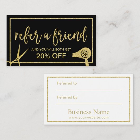 Haar Stylist Gold Scissor & Dryer Salon Referral (Voorkant / Achterkant)