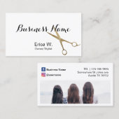 Haar Stylist Gold Scissor Elegant Custom Photo Visitekaartje (Voorkant / Achterkant)