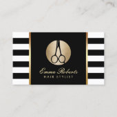 Haar Stylist Gold Scissor Logo Modern Stripes Visitekaartje (Voorkant)