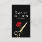 Haar Stylist Gold Scissor & Red Rose Flower Salon Visitekaartje (Voorkant)