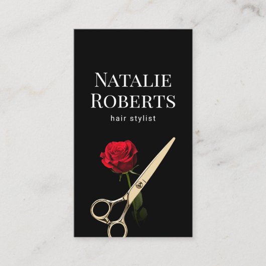 Haar Stylist Gold Scissor & Red Rose Flower Salon Visitekaartje (Voorkant)