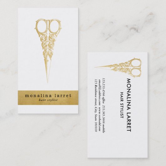 Haar Stylist Gold Scissors - Grafische zaken Visitekaartje (Voorkant / Achterkant)