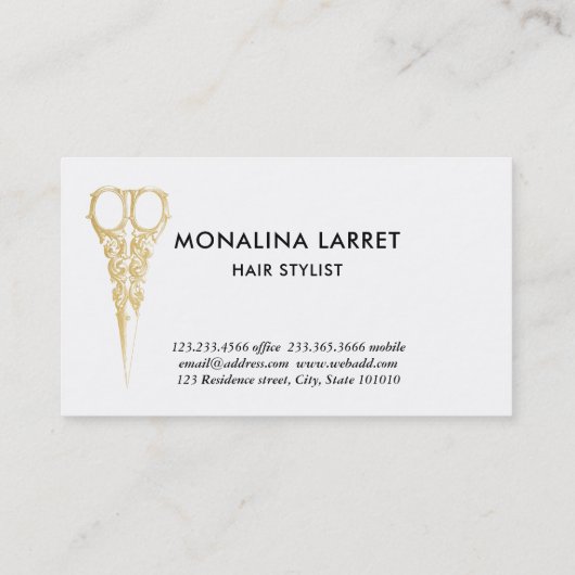 Haar Stylist Gold Scissors - Grafische zaken Visitekaartje (Achterkant)
