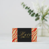 Haar Stylist Gold Scissors Script Modern Zebra #10 Visitekaartje (Staand voorkant)