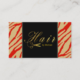 Haar Stylist Gold Scissors Script Modern Zebra #10 Visitekaartje