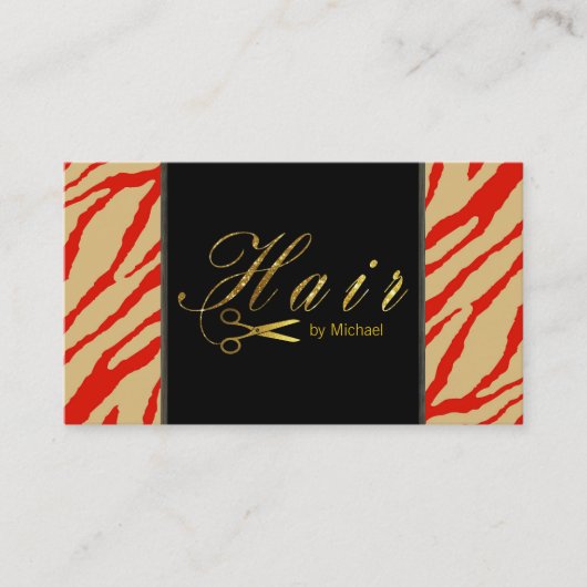 Haar Stylist Gold Scissors Script Modern Zebra #10 Visitekaartje (Voorkant)