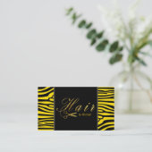Haar Stylist Gold Scissors Script Moderne Zebra #4 Visitekaartje (Staand voorkant)