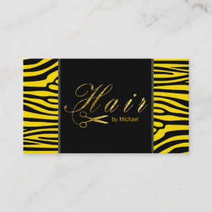 Haar Stylist Gold Scissors Script Moderne Zebra #4 Visitekaartje