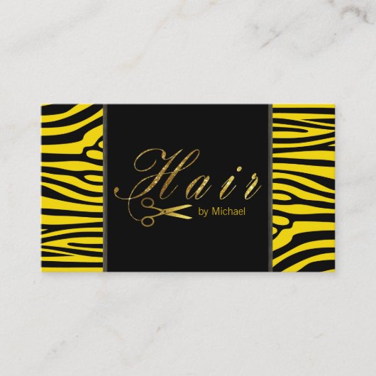 Haar Stylist Gold Scissors Script Moderne Zebra #4 Visitekaartje (Voorkant)
