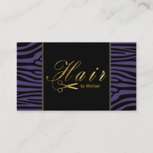 Haar Stylist Gold Scissors Script Moderne Zebra #6 Visitekaartje