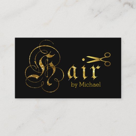 Haar Stylist Gold Scissors Script Salon #11 Visitekaartje (Voorkant)