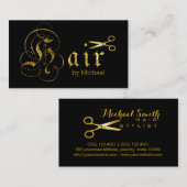 Haar Stylist Gold Scissors Script Salon #8 Visitekaartje (Voorkant / Achterkant)