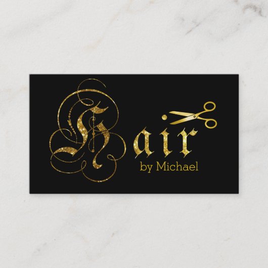 Haar Stylist Gold Scissors Script Salon #8 Visitekaartje (Voorkant)